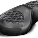 Two-UP Motorcycle Rider Passenger Seat Fit for Harley Touring Road King 1997-2007 Street Glide 2006-2007 (White Stitching)
