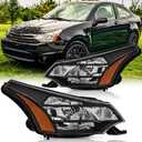 Headlights Assembly Pair for 2008 2009 2010 2011 Ford Focus S SE SES SEL Coupe/Sedan Headlamps Head Lights Replacement Left Driver and Right Passenger Side,Black Housing Amber Reflector