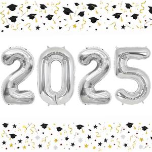 Smlpuame 40 Inch 2025 Balloons Silver, Large Foil Number Balloons for Happy New Years Festival Celebration Party Supplies Class of 2025 Graduation Decorations