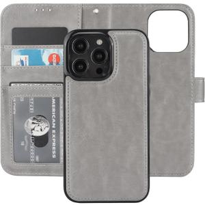 Bocasal Detachable Wallet Case for iPhone 14 Pro Max RFID Blocking Card Slots Holder Premium PU Leather Magnetic Kickstand Shockproof Wrist Strap Removable Flip Protective Cover 5G 6.7 inch (Grey) 