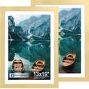 Hongkee 13x19 Picture Frame Set of 2, Gold Wood Style for 11x17 Mat, 13x19 in