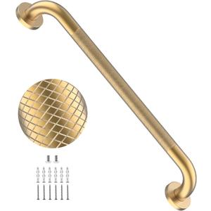 24 Inch Anti Slip Shower Grab Bar,YuanDe Brushed Gold Bath Grab Bar | Stainless Steel Knurled Bathroom Safety Rail, Shower Handrail Support, Handicap Elderly Balance Assist Handles-1.25" Diameter