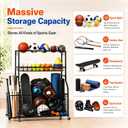 DuraMax Sports Storage Rack for Garage with Wheels, Ball Storage Rack and Sports Equipment Storage Rack, Garage Sports Organizer with Mesh Bin, Basket, Hooks and Bat Rack