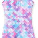 Leotards for Girls Gymnastics Toddler Dance Biketards Mermaid Unicorn Athletic Dance Wear Shiny Rainbow Blue Hotpink (7-8 Years)