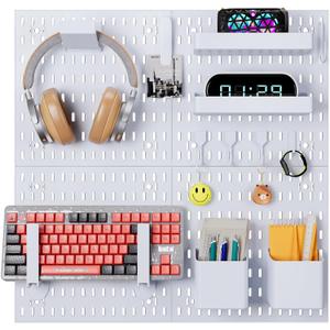 Peg Board, 4 Pack PP Plastic Pegboard Panels, White Pegboards Wall Organizer, Heavy Duty Peg Board for Walls Home, Garage Tool Storage, Office Organization, Craft Room, Kitchen