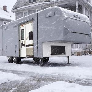 5th Wheel RV Covers 28' ~ 31', Upgraded 9-Layers Top Fifth Wheel Travel Trailer Cover, Windproof Waterproof Toy Hauler Camper Cover RV Skirting for Winter Snow Protection