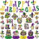20Pcs Mardi Gras Decorations, Happy Mardi Gras Banner Hanging Swirls and Honeycomb Centerpieces New Orleans Carnival Masquerade Party Decorations for Fat Tuesday Decor