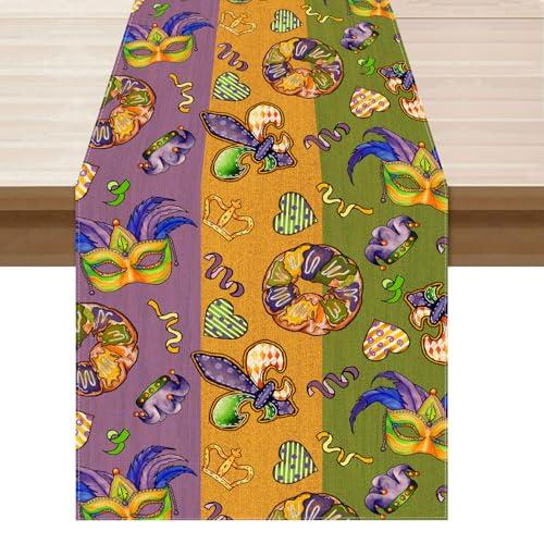XCHI Colorful Masks Doughnuts Iris Fleur De Lis Mardi Gras Table Runner Carnival Table Decoration for Masquerade Party Home Kitchen Dining Holiday Decor 13x72 Inch
