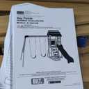 Backyard Discovery Bay Pointe Cedar Wood Swing Set with Wave Slide, Play Deck, Rock Wall Ladder, Belt Swings, Chalkboard, Canopy Roof, Outdoor Playset (Blue)