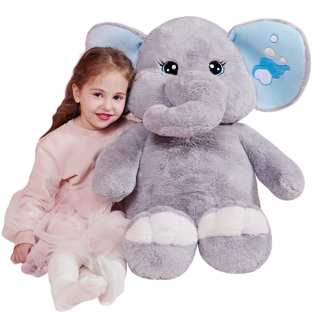 IKASA Giant Elephant Stuffed Animal Plush Toy, Large 30" Cute Jumbo Soft Toys, Huge Big Size Fluffy Plushy Fat Oversized Plushie, Gifts for Kids
