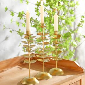 Candlestick Holders Set of 3, Gold Taper Candle Holders, Metal Floral Candle Stick Candle Holder, Decorative Tall Tapered Candlesticks Holders for Dining Table Wedding Mantel Party Centerpiece (Gold-pinecone)