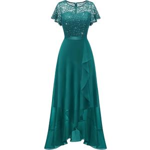 BeryLove Formal Dresses for Women 2026 Wedding Guest with Slit Cocktail Elegant Lace Long Prom Dress (Medium, Peacockgreen Sequin)