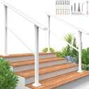 2 Pack 4 Step Hand Rails for Outdoor Steps,Railings for Outdoor Steps,White Outdoor Handrail for Concrete,Brick,Wood, Marble Steps