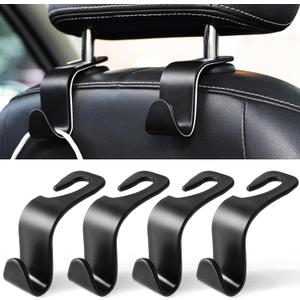 LivTee Car Seat Headrest Hook, Auto Seat Hook Hangers Storage Organizer Interior Accessories for Purse Coats Umbrellas Grocery Bags Handbag, 4-Pack (Black)