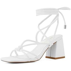 Shoe'N Tale Lace Up Heels for Women Ankle Strappy Gladiator High Heeled Sandals Chunky Block Heel Square Open Toe Criss Cross Dress Shoes, Size 8