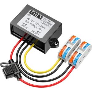 12VDC to 24VDC Vonverter 5A 120W, 12 to 24V Step up Converter with Fuse Waterproof and Wire Terminal Block, 12 to 24 Volt Converter for Golf Cart LED Light Truck Vehicle Boat (Accept DC9-20V Inputs)
