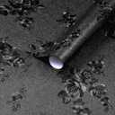 Dimoon 17.7''x118'' Peel and Stick Wallpaper Black Contact Paper Gothic Floral Modern Wall Paper Renter Friendly Self Adhesive Damask Cabinet Vinyl Roll(118''x17.7'', Black Floral Textured)