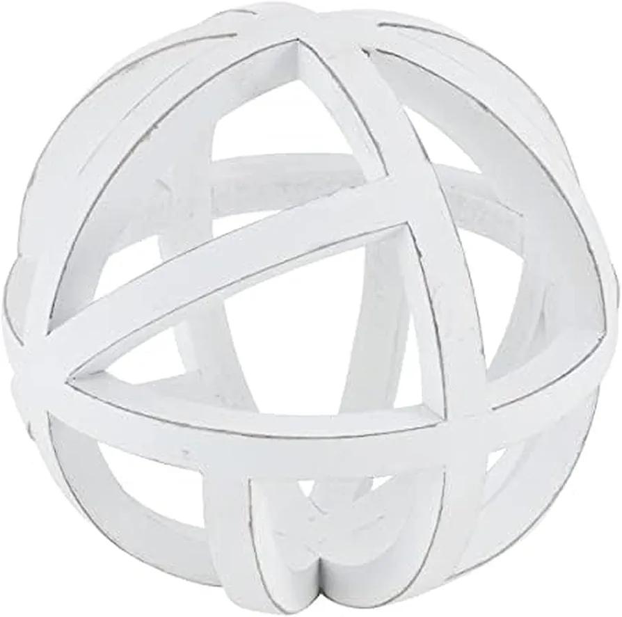 Elements 7.68 Inch White MDF Open Weave Decorative Orb