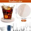 Marble Coasters Set of 4, Natural Travertine Stone Drink Coasters Round Modern Stone Cup Mat 4 Inch with Non-Slip Cork Backing Housewarming Gift for Wedding Christmas Anniversary Present