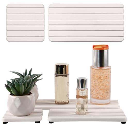 Set of 4 Bathroom Vanity Tray, Quick-Dry Diatomite Kitchen Tray with Non-Slip Pads | Water Absorbing Stone Used for Soap, Sponges, Cosmetics | Eco-Friendly Bath Sink Organizer
