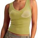 SUUKSESS Women Cotton Ribbed Summer Loose Fit Casual Tops Padded Sleeveless Trendy Tank Tops Basic V Neck Top (Olive Green,Large) (XL)
