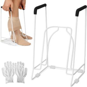 Compression Sock Aid Device Stocking Donner for Seniors, Adaptive Sock Putting-On Tool, Large Calf (1820"), Compatible for JOBST, SB SOX, CHARMKING, White