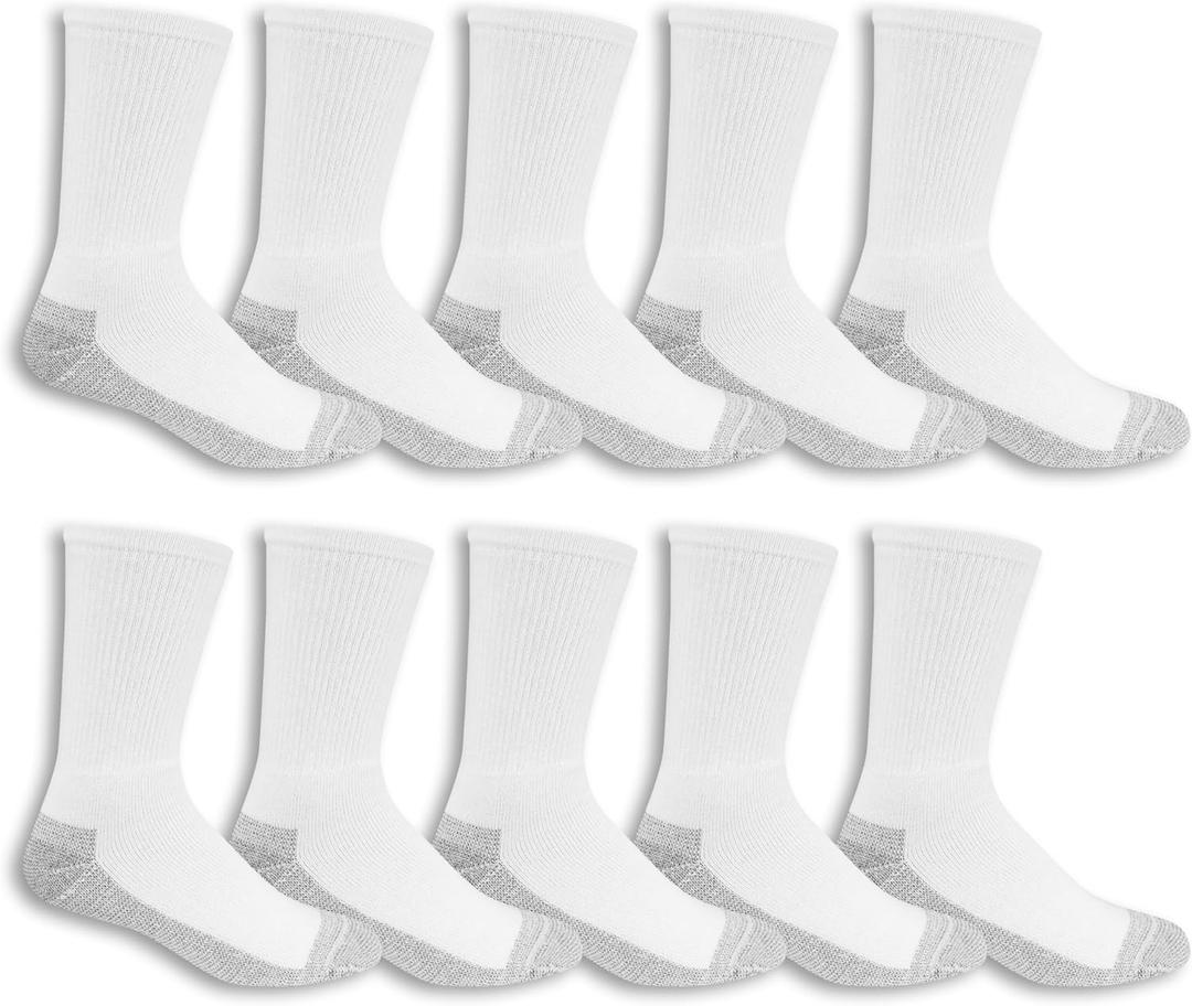 Fruit of the Loom Mens Work Gear Cushioned Crew Socks 10 Pair (6-12, White)