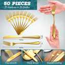 Nuenen 50 Pieces Stainless Steel Forks Silverware Set Dinner Forks and Knives Flatware Tableware Cutlery Set for Kitchen Restaurant(8.07 x 0.94 Inch, 9.06 x 0.79 Inch,Gold)