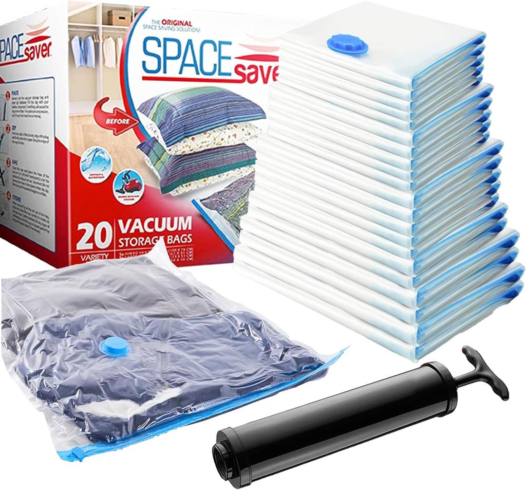 20-Pack Variety Vacuum Storage Bags for Comforters, Blankets & Clothes  Vacuum Sealed Compression Bags with Hand Pump  Space Saver Storage Bags for Bedding,Travel & Organization (5S, 5M, 5L & 5XL)