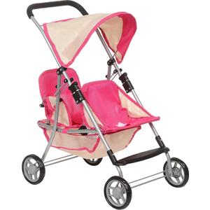 Fash n kolor, Twin Doll Double Stroller | Pink & Off-white Design Easy to Fold Double Stroller with Basket in The bottom (Pink)