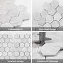 Carrara White Marble Mosaic Tile, Polished, Carrara White Marble Mosaic for Kitchen Bathroom Wall Floor Backsplash Shower, 5 Sheets, 2 Inch Hexagon