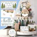 Thyle 16 Pcs Winter Tiered Tray Decor Set Hello Winter Snowman Snowflakes Wooden Sign Christmas Tiered Tray Decor Let It Snow Table Centerpieces Rustic Farmhouse Decoration for Table Home Kitchen Gift