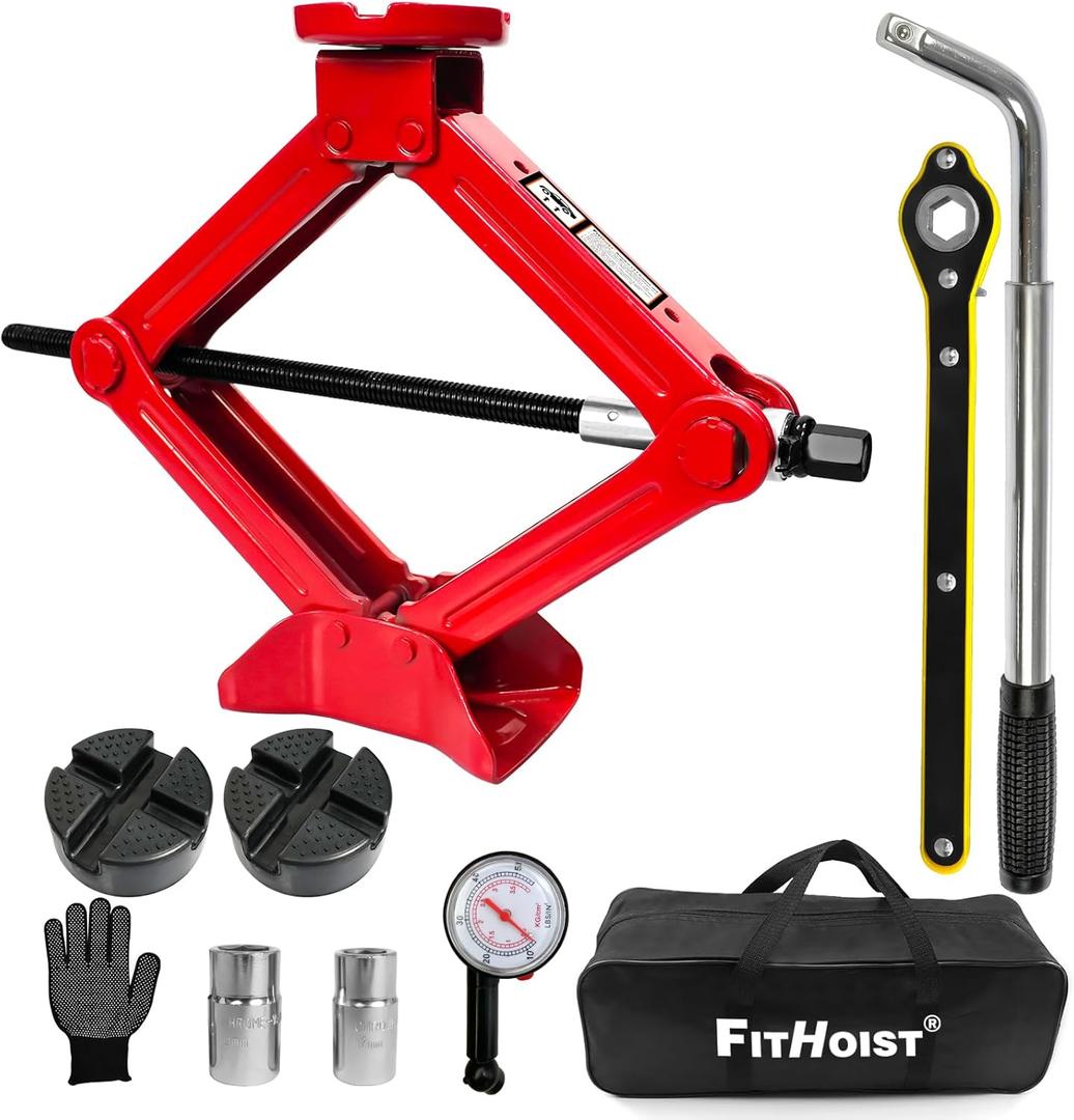 2.5 Ton Scissor Jack with Rubber Pad, Portable Car Jack Emergency Kit for Sedan SUV MPV