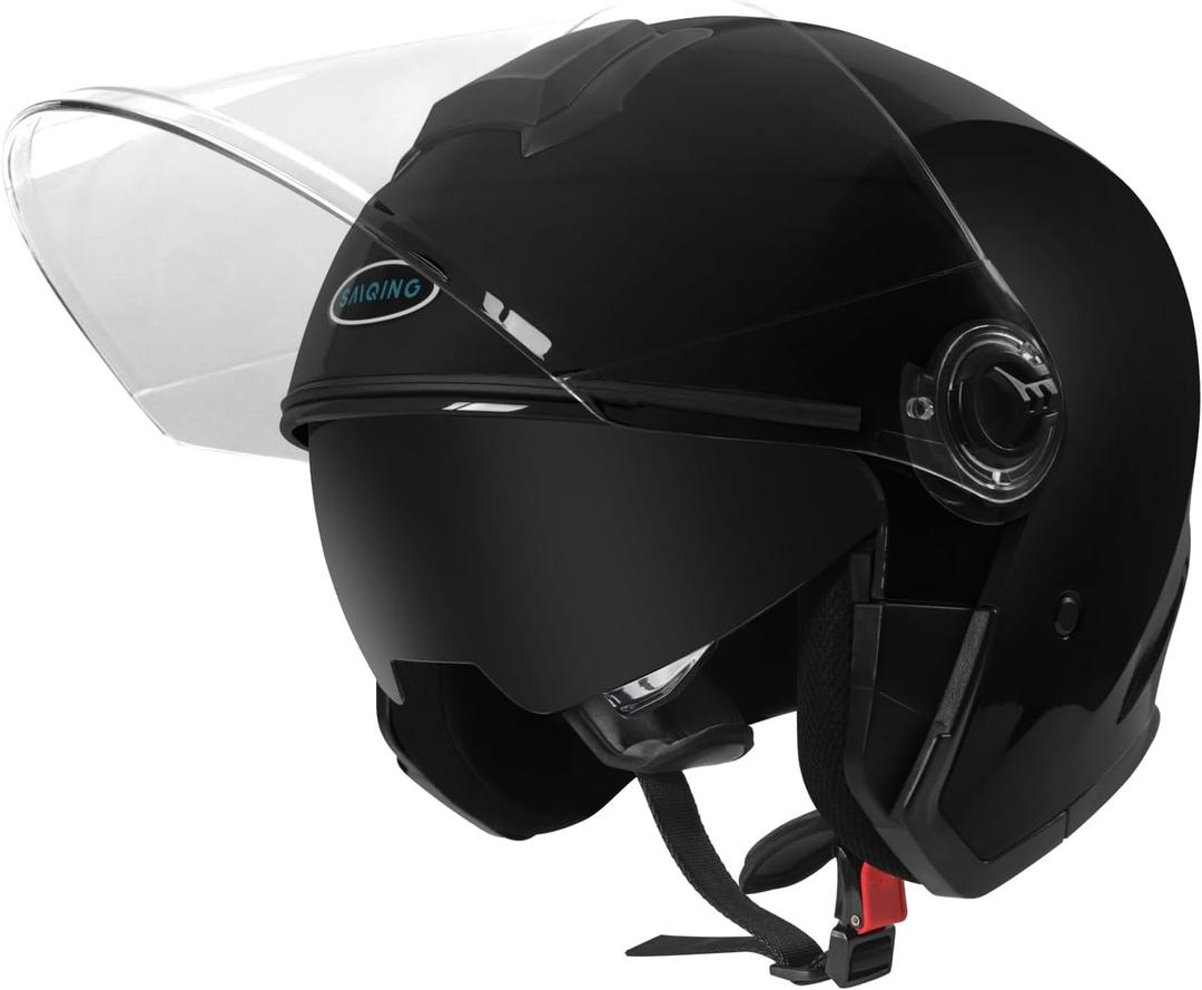 Adult Motorcycle Helmet Open Face 3/4 Helmet with Visor, DOT Approved, Suitable for Both Men and Women (Medium, Black)