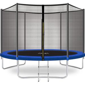 YAKEY Trampoline 10FT Recreational Trampolines with Safety Enclosure Net, ASTM Approved Combo Bounce Outdoor Waterproof Trampoline with Ladder for Kids and Family