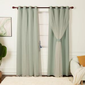 INLINAS 52 x 84 Inch Blackout Curtains with Sheer Overlay - Grommets Thermal and Noise Reduction Panels for Bedroom and Living Room Light Blocking and Energy Saving, Mint, Set of 2