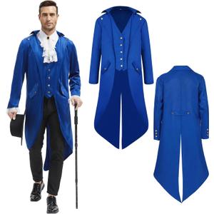 Steampunk Jacket Men Renaissance Tailcoat Medieval Costume Halloween Costumes for Mens (3X-Large, Blue)
