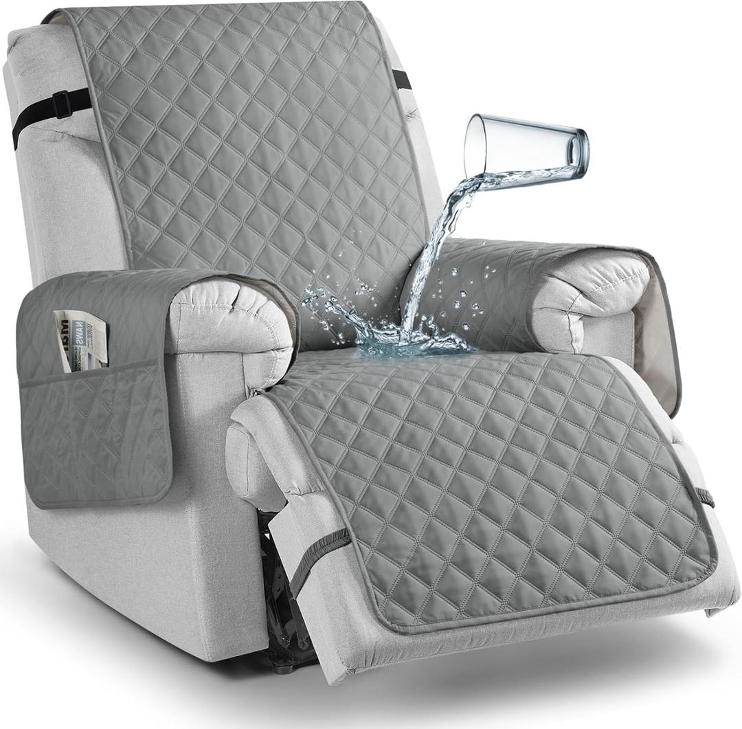 TAOCOCO Non-Slip Recliner Chair Cover Sofa Slipcover, Pet Cover with Elastic Straps, Washable Reclining Furniture Protector (23'' Small, Light Gray) (1 Seater 23'')