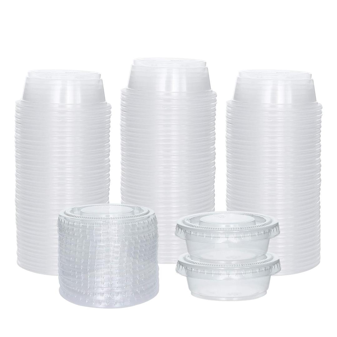 100 Sets 0.5 oz Small Plastic Containers with Lids, Jello Shot Cups, Disposable Portion Cups, Condiment Containers with Lids, Souffle Cups for Sauce and Dressing