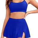 ZAFUL Women High Waisted Bikini Sets Modest Two Piece Swimsuit Sporty Push Up Bathing Suit with Swim Skirts Swimwear, Medium