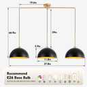Farmhouse Pendant Lights, 3-Light Black and Gold Dome Pendant Light Fixtures,Industrial Kitchen Island Lighting for Dining Room Bar, E26 Base