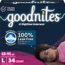 Goodnites Girls' Nighttime Bedwetting Underwear, Size Large (68-95 lbs), 34 Ct (2 Packs of 17), Packaging May Vary