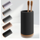 Matani Bamboo Toothbrush Holder Diatomite Tooth Brush Organizer - Storage Stand for Small Bathroom & Counter - Removable Base & Drain Holes, Water-Absorbent & Quick-Drying (Black)