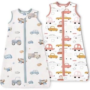 TOTBASIC Toddler Sleep Sacks 2T-3T-4T, 0.5 TOG Light Summer Wearable Blankets, Extra Long XL Sleeping Bags, 2 Pack (City Cars)