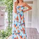 GRACE KARIN Women Strapless Dress Casual Loose Ruched Long Maxi Dress with Pockets (L)