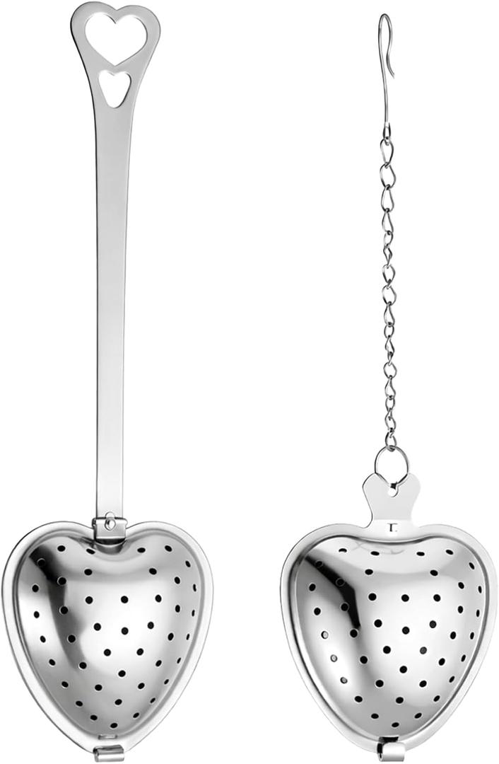 2 Pcs Tea Infuser Spoon Tea Spoon for Loose Teas Heart Shaped Teas Steeper Stainless Steel Fine Mesh Strainer