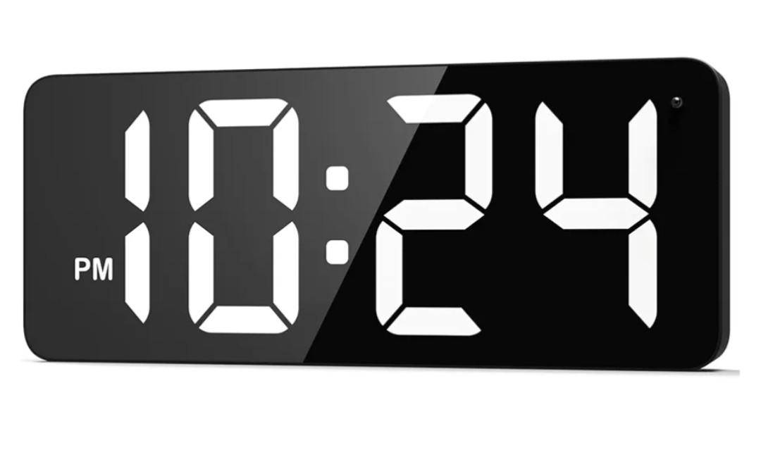 LED Digital Wall Clock with Large Display, Big Digits, Auto-Dimming, 12/24Hr Format, Modern Electric Small Silent Wall Clock for Living Room, Bedroom, Classroom, Farmhouse, Kitchen, Office - White
