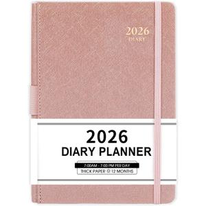2026 Appointment Book & Planner - Jan. 2026 - Dec. 2026, Daily Hourly Planner 2026, 5.75" X 8.25", 60-Minute Interval, Faux Soft Leather Cover, Premium Paper with Pen Holder, Inner Pocket - Rose Gold