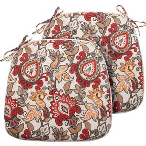 Magpie Fabrics Outdoor/Indoor 17"x16"x2" Chair Cushions with Ties Set of 2, Waterproof All Weather U-Shape Seat Pads Decoration for Patio Garden Furniture Home Office (Botanical Red Orange)