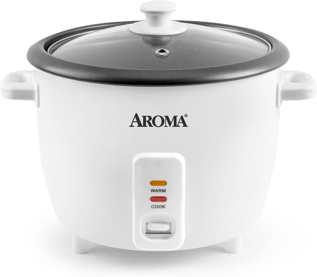 AROMA Rice Cooker, 8-Cup (Uncooked) / 16-Cup (Cooked), Pot-Style Rice Cooker and Soup Warmer with One-Touch Control, 4 Qt, White, ARC-368NG